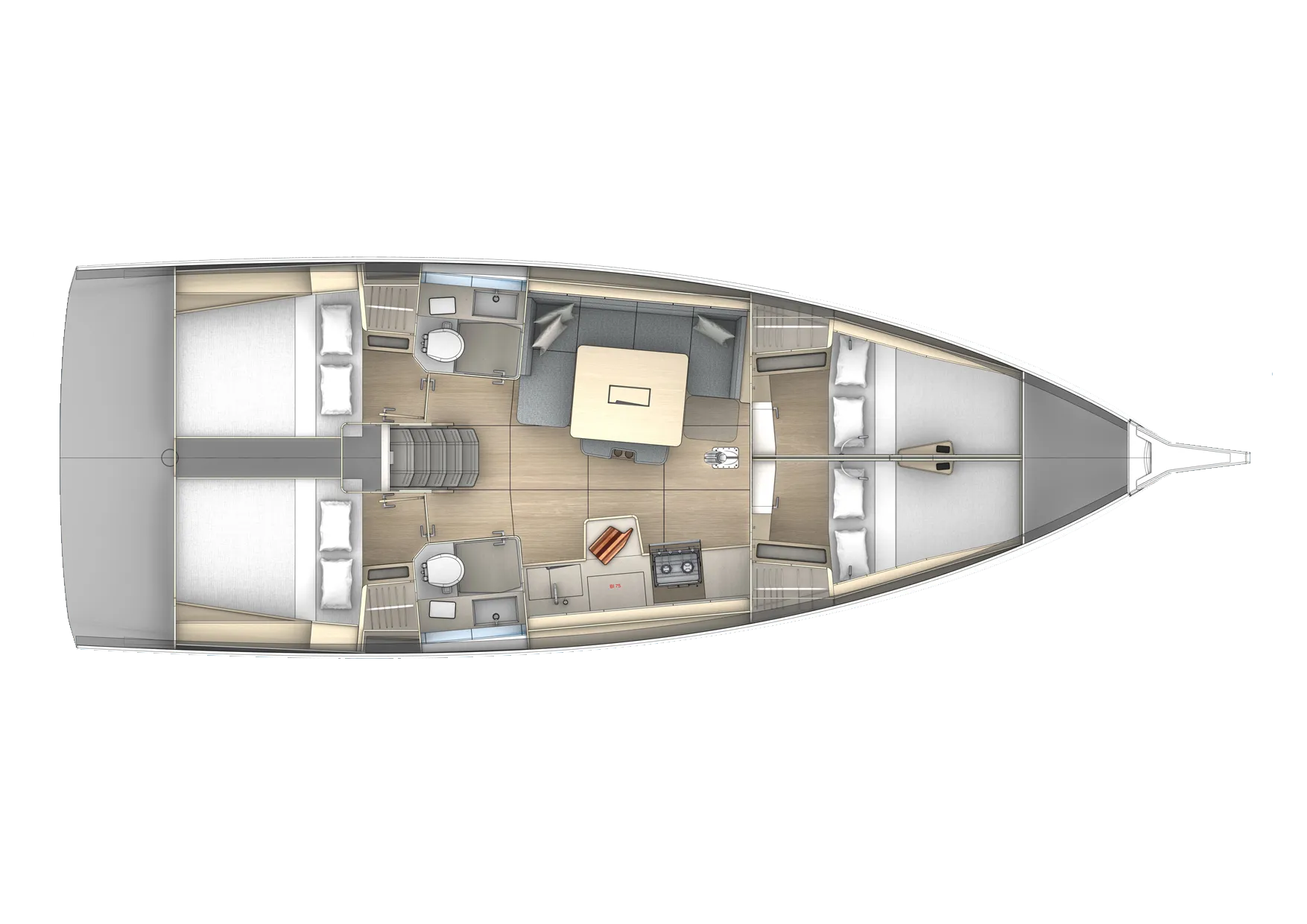 Dufour 41 3-Cabin Charter sail plan profile