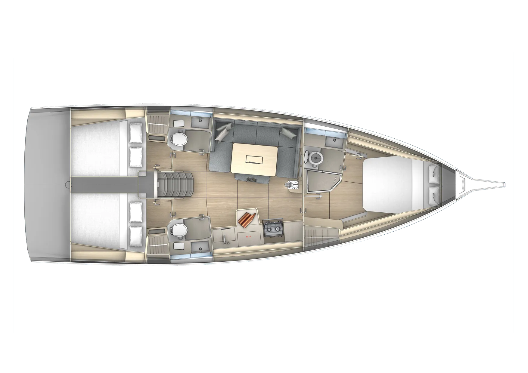 Dufour 41 4-Cabin Charter sail plan profile