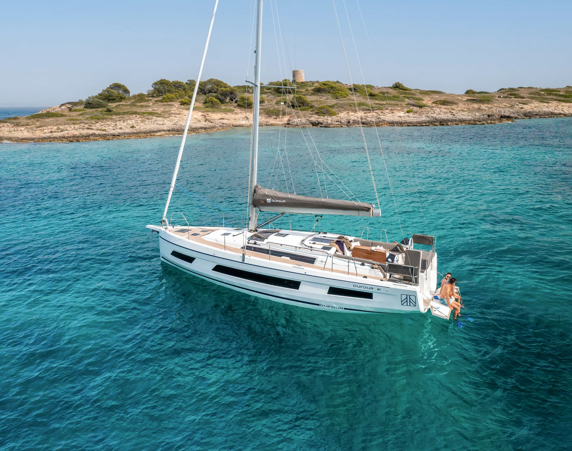 Dufour 41 aerial stern view