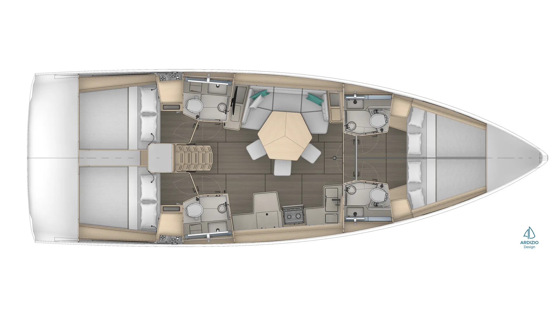 Dufour 44 4-Cabin Charter sail plan profile